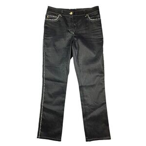 ESCADA Coated Jeans w Knit Trim  Women's Size M  NWOT  Mid Rise  Gray